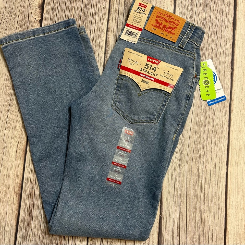 Levi Strauss Boy's 514 Straight Performance Blue Jeans Size 14 Regular 27X29 NWT